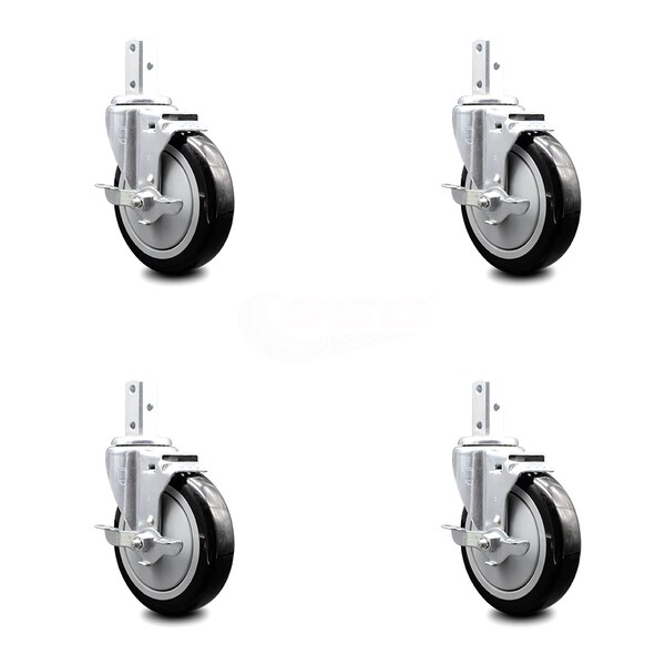 Service Caster 5 Inch Black Poly Wheel Swivel 7/8 Inch Square Stem Caster Set with Brake SCC SCC-SQ20S514-PPUB-BLK-TLB-78-4 - main